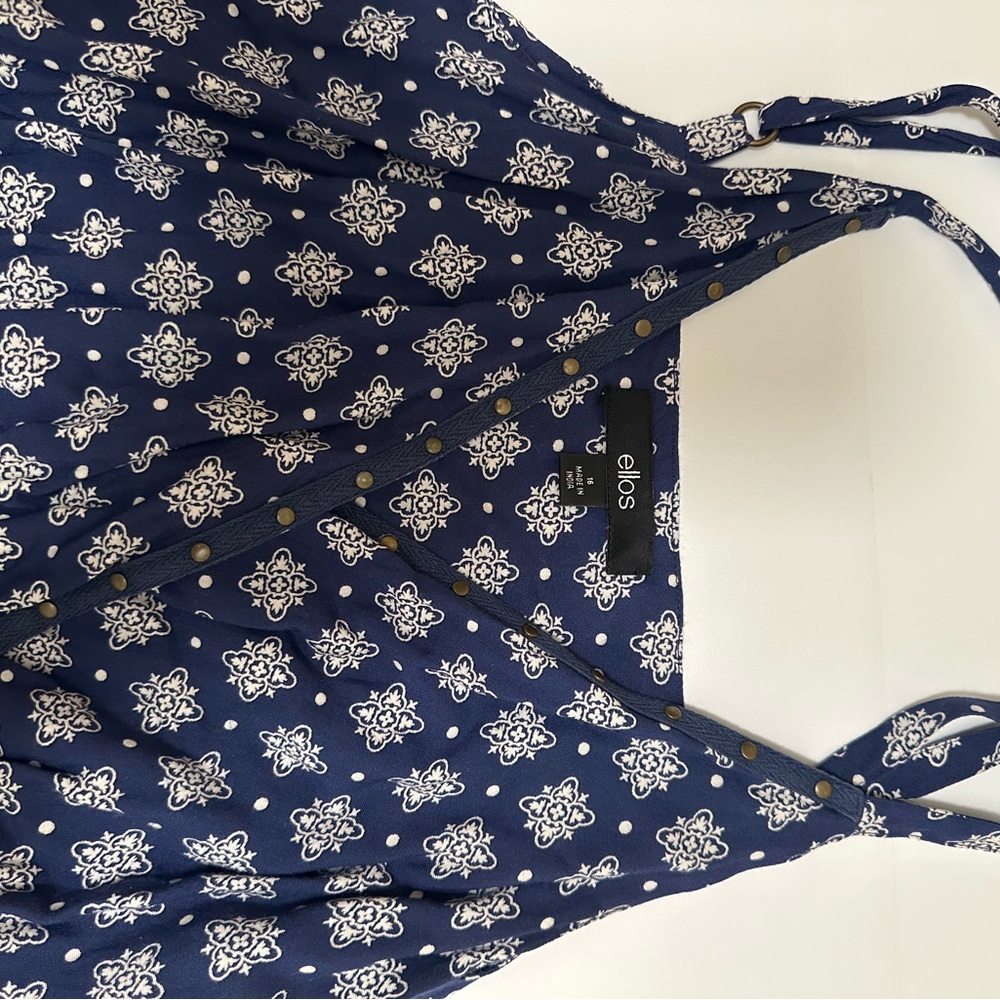 Ellos Navy Patterned Button-Front Top - image 4